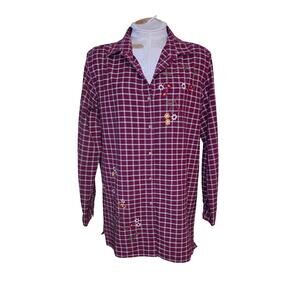 Bobbie Brooks Fall Florals‎ Button Down Plaid Embroidered Holiday Cottagecore L